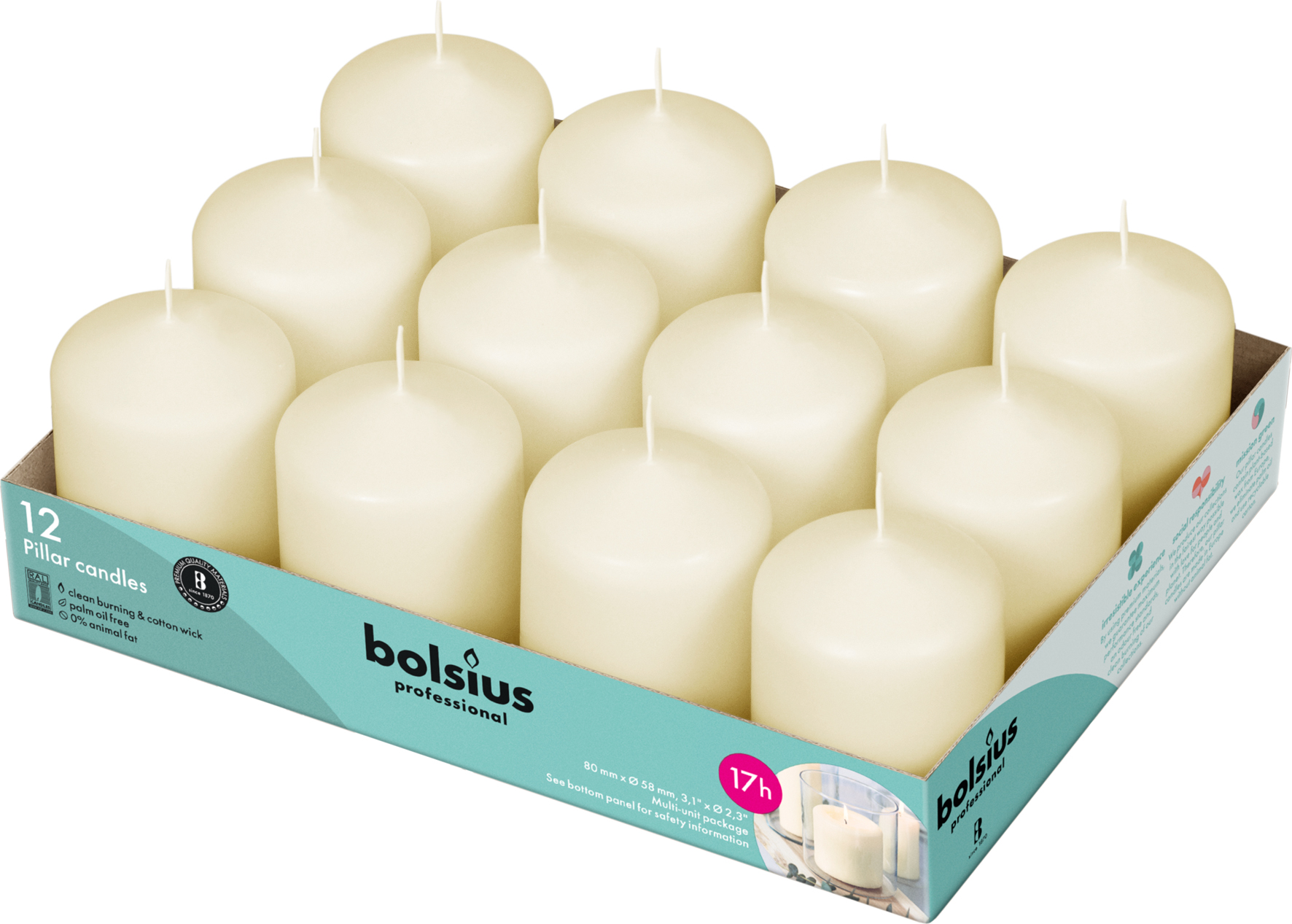 Stompkaars ivoor Bolsius 8/6cm 12st